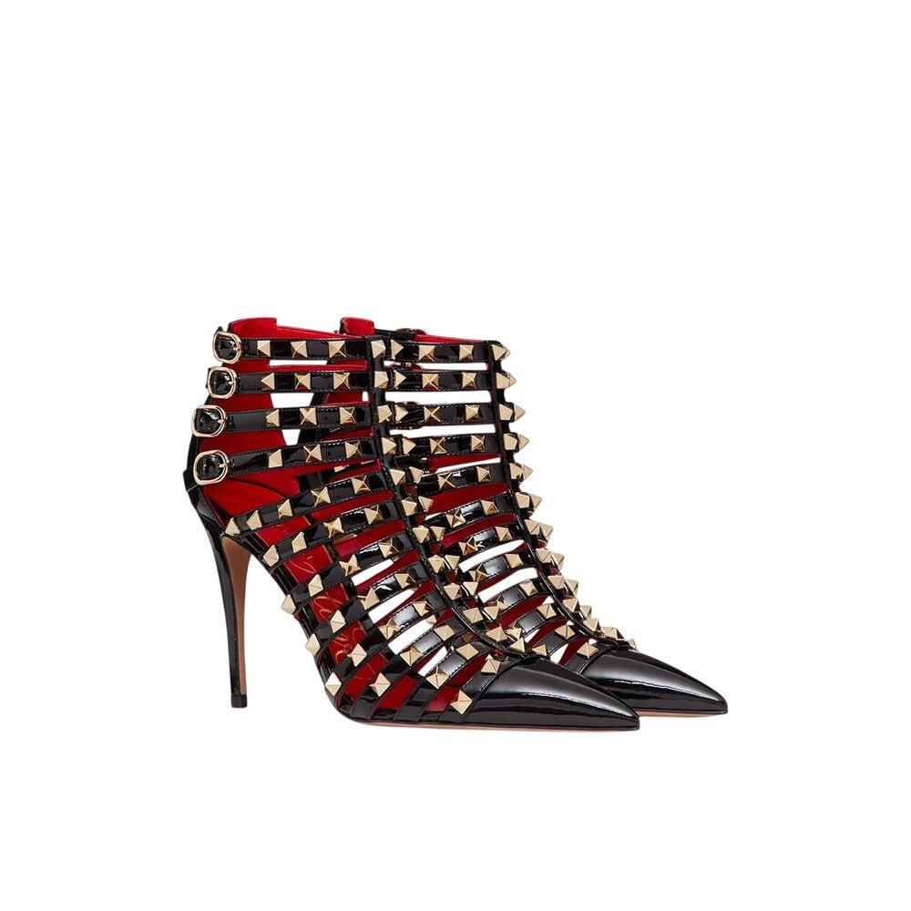 NIB Valentino Garavani Rockstud Alcove EU 39 US 9 Bootie Black Cage Strappy